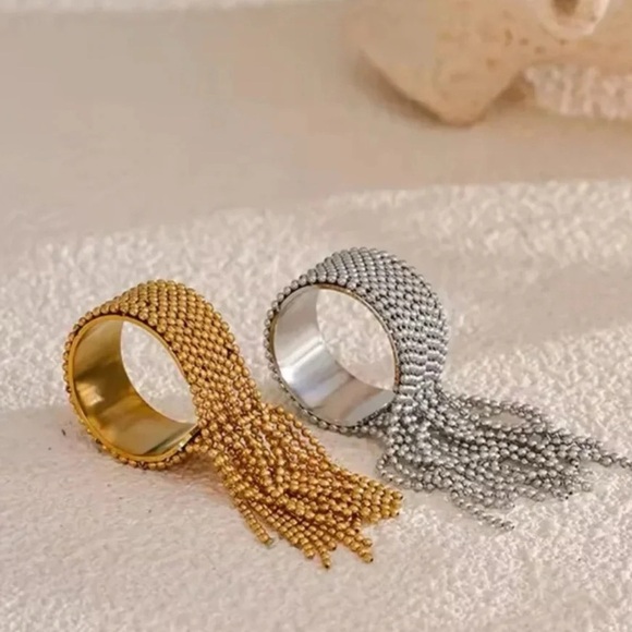 Anthropologie Tassel Stainless Steel Waterproof Resizable Ring - Picture 9 of 16